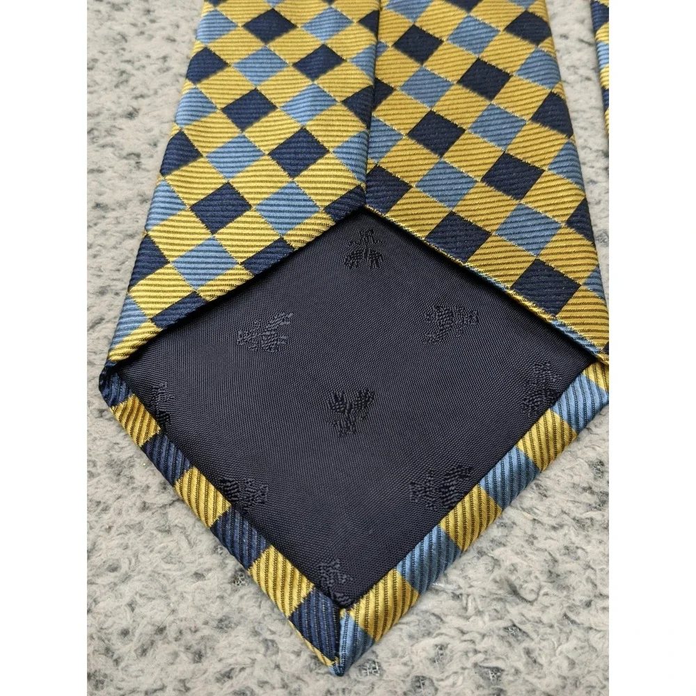 Brooks Basics Silk Tie Repp Style Diamond Geometric Blue & Gold USA Preppy Ivy